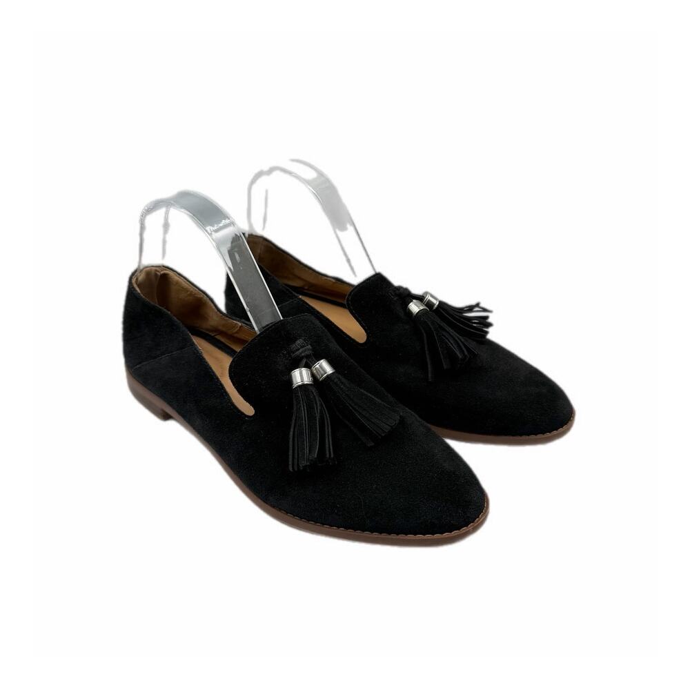 Franco Sarto Hadden Black Suede Leather Tassel Chic Slip On Low Heel Loafers